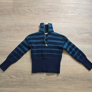 Trina Turk Striped Misty Half-Zip Pullover Sweater Sz Sm Navy